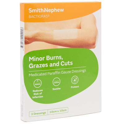 Bactigras Medicated Paraffin Gauze Dressing - 10x10cm 3 Pack