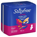 Stayfree Ultra Thin Super Absorbent Sanitary Pads with Wings - 12 Pack