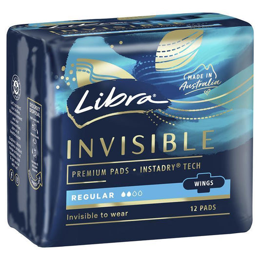 Libra Invisible Body Fit Pads with Wings – Regular Absorbency, 12 Pads