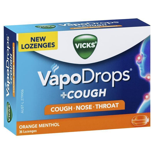 Vicks VapoDrops + Cough Orange Menthol Lozenges - 36 Count-Auzzi Store