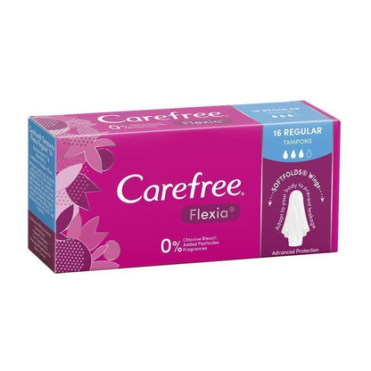 Carefree Flexia Fragrance-Free Regular Tampons with Wings, 16-Pack
