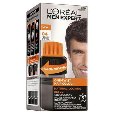 L'Oreal Paris Men Expert One Twist Hair Colour 04 Medium Brown - Quick & Easy Grey Coverage