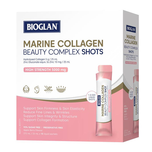 Bioglan Marine Collagen Beauty Shots 15x25ml with Zinc, Sugar Free - Auzzistore