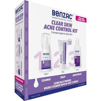 Benzac Acne Control 3 Step Starter Kit (50g + 130mL + 118mL)