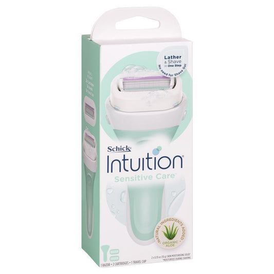 Schick Intuition Sensitive Care Razor Kit, 4-Blade, 2 Moisturizing Refills