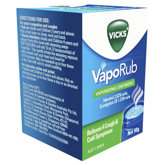 Vicks VapoRub Ointment Decongestant Chest Rub 50g - Soothe Cough and Congestion-Auzzi Store