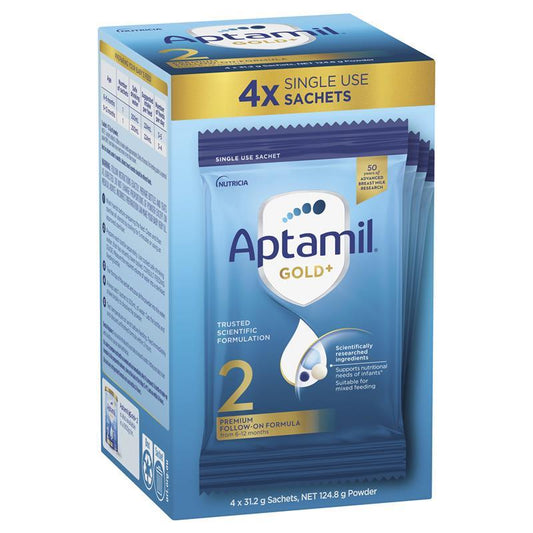 Aptamil Gold+ 2 Follow-On Formula Powder Sachets - 4 Pack (31.2g each)