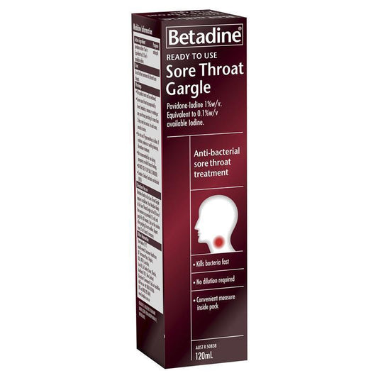 Betadine Sore Throat Gargle 120mL - Antibacterial Relief
