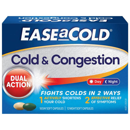 Ease a Cold Cold & Congestion Day & Night 30 Capsules - Fast Relief Formula-Auzzi Store