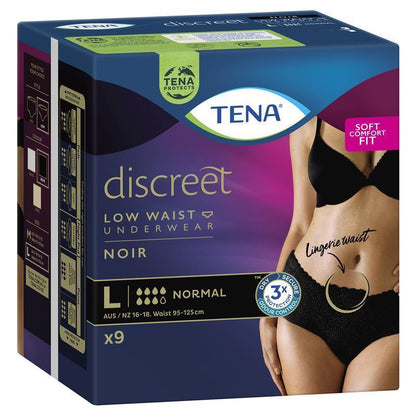 TENA Discreet Women's Incontinence Underwear Black Large 9 Pants