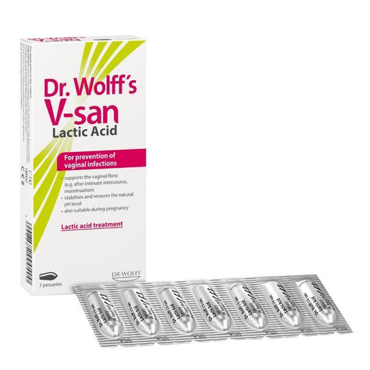 Dr. Wolff V-san Lactic Acid Vaginal Pessaries, 7-Pack, pH Balanced