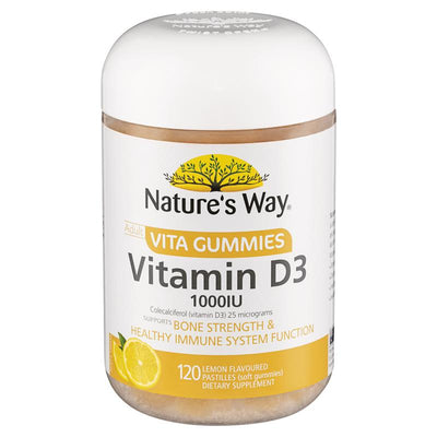 Nature's Way Adult Vitamin D3 Gummies 120ct – 1000IU, Lemon Flavor