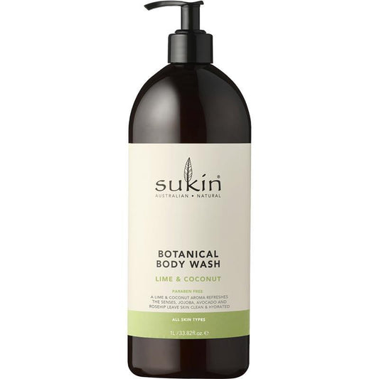Sukin Botanical Lime & Coconut Body Wash 1L – Hydrating with Jojoba & Avocado Oils - Auzzistore