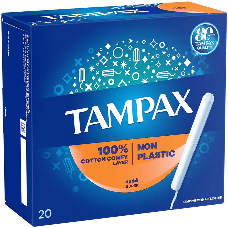 Tampax Super 14g Heavy Flow Tampons with Applicator - 20 Pack