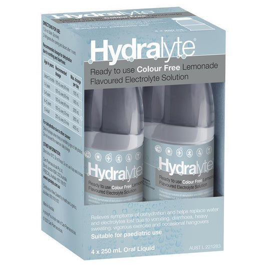 Hydralyte Electrolyte Solution - Colour Free Lemonade Flavour (4x250ml)-Auzzi Store