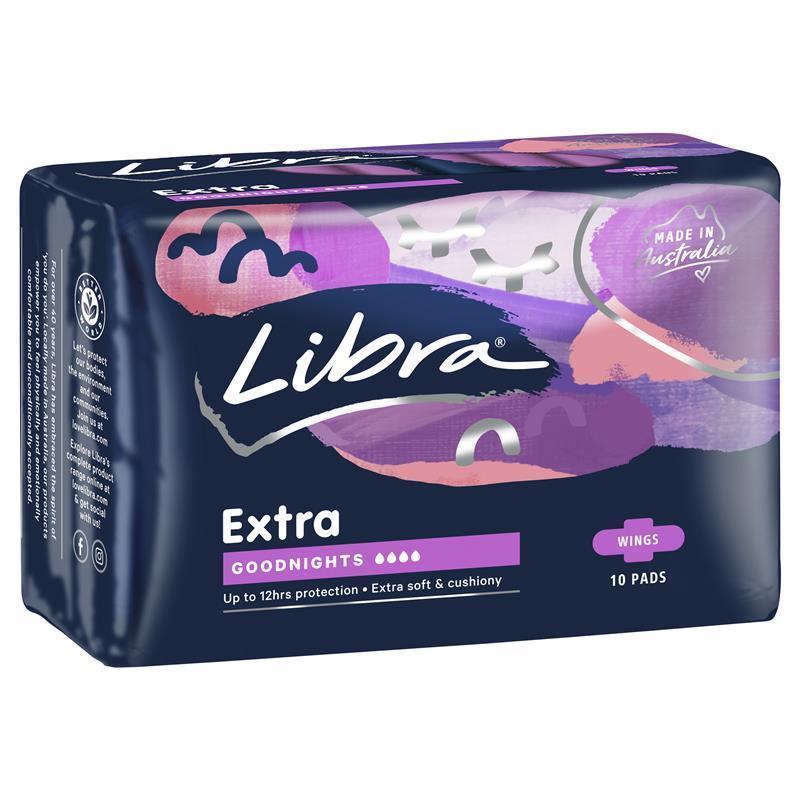 Libra Extra Goodnights Pads with Wings - 10 Pads, 12H Protection