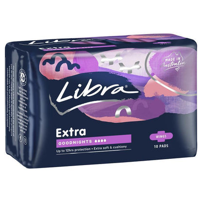 Libra Extra Goodnights Pads with Wings - 10 Pads, 12H Protection