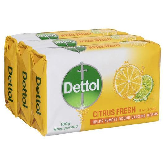 Dettol Citrus Fresh Bar Soap 3-Pack 100g – Germ Protection & Moisturizing