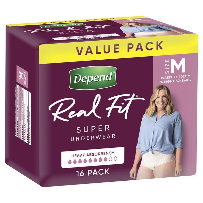 Depend Real Fit Super Disposable Underwear for Women, Medium, 1x16 Pack