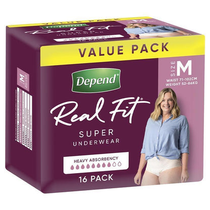 Depend Real Fit Super Disposable Underwear for Women, Medium, 1x16 Pack