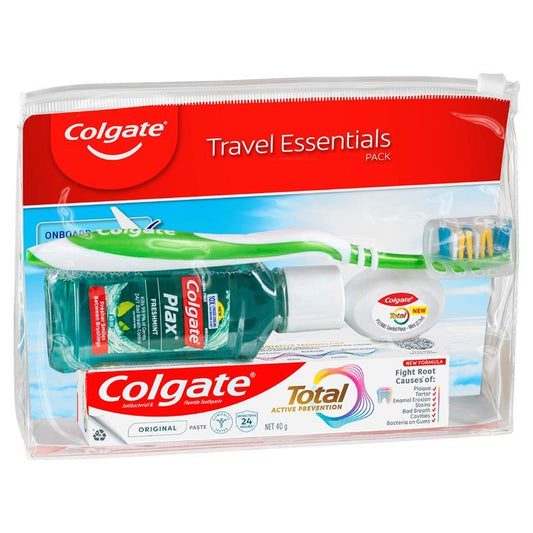 Colgate Travel Essentials Pack: Toothbrush, Toothpaste, Mouthwash, Floss & Travel Bag-Auzzi Store