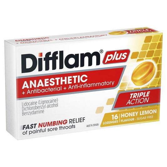 Difflam Plus Anaesthetic Sugar Free Honey And Lemon 16 Lozenges-Auzzi Store