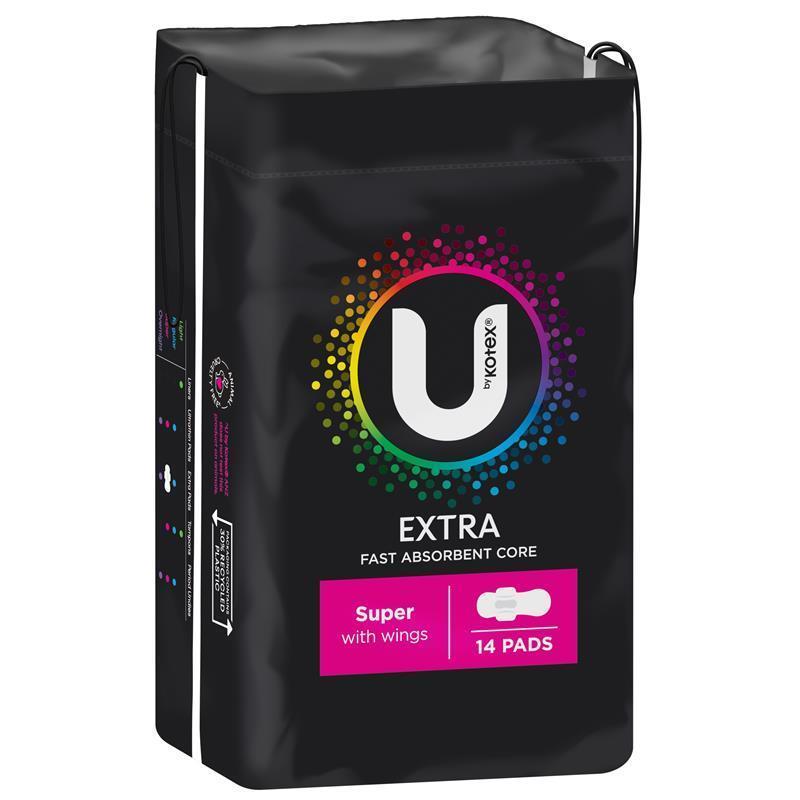 U by Kotex Super Extra Wing Pads, 14-Pads, Leak-Proof
