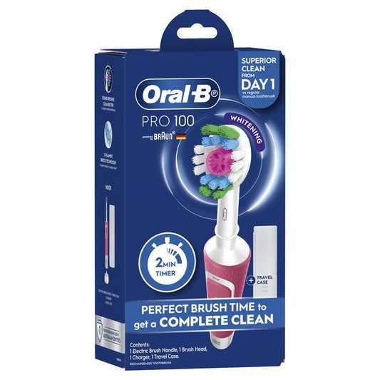 Oral-B Pro 100 3D White Polish Electric Toothbrush - Pink - Auzzi Store