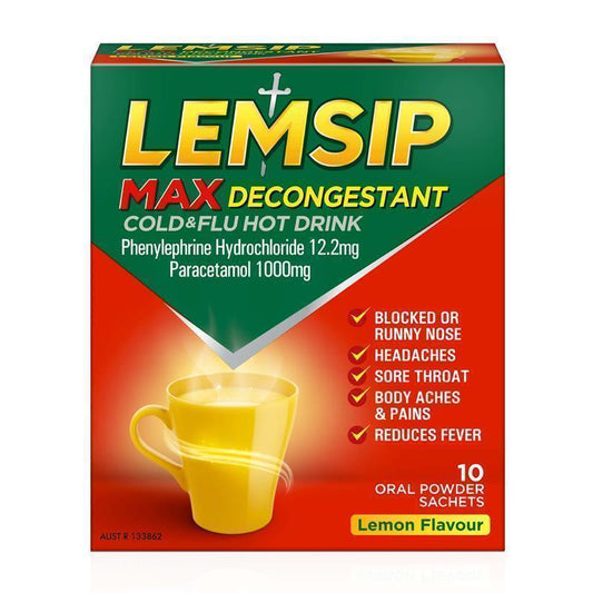Lemsip Max Decongestant Lemon 10 Sachets - Cold & Flu Relief - Auzzi Store