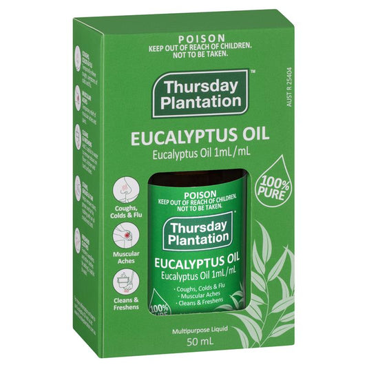 Thursday Plantation 100% Pure Eucalyptus Oil 50ml - Natural Relief for Coughs and Colds