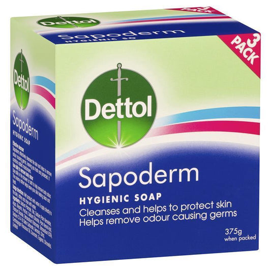 Dettol Sapoderm Antibacterial 3 Pack Soap, 375g, for Acne & Oily Skin
