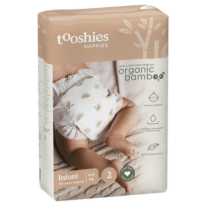 Tooshies Eco Nappies with Organic Bamboo Size 2 Infant (4-8kg) - 48 Pack