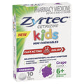 Zyrtec Kids Antihistamine Allergy & Hayfever Chewable Tablets - Grape 10 Pack