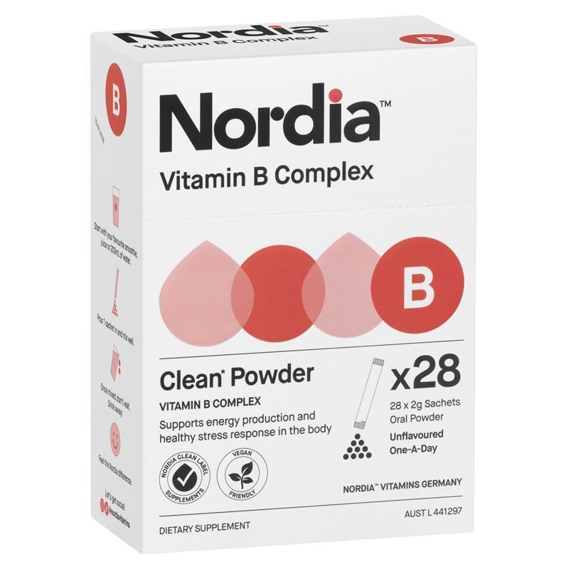 Nordia Vitamin B Complex Unflavoured Powder - 28 Sachets for Energy Support