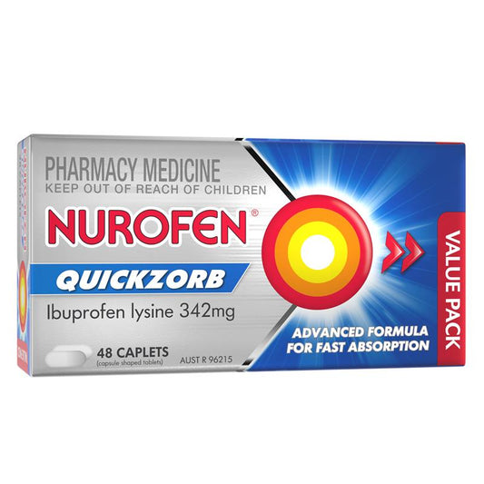 Nurofen Quickzorb Pain Relief Caplets 48 Pack - Fast-Acting Ibuprofen Lysine 342mg - Auzzi Store