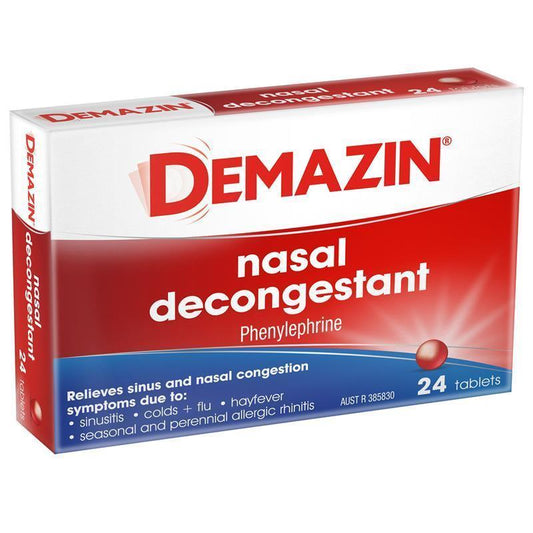 Demazin Nasal Decongestant 24 Tablets - Relieves Sinus & Nasal Congestion
