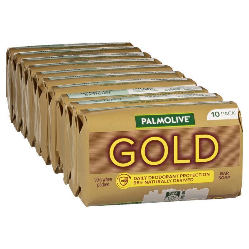 Palmolive Gold Bar Soap with Green Tea, Daily Deodorant Protection – 10 Pack 90g