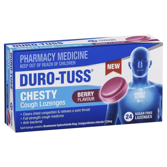 DURO-TUSS Chesty Cough Lozenges - Berry Flavor 24 Lozenges - Auzzi Store
