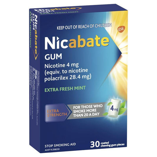 Nicabate Extra Fresh Mint Gum - Quit Smoking 4mg (30 Pieces)-Auzzi Store