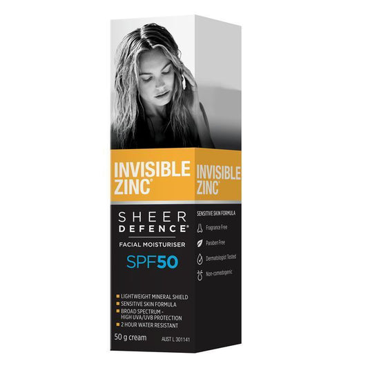 Invisible Zinc SPF 50+ Sheer Defence Facial Moisturiser 50g - Ultimate Protection for Sensitive Skin - Auzzi Store