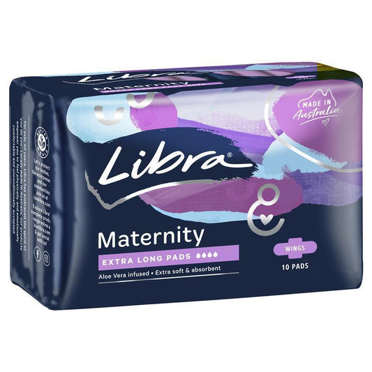Libra Extra Long Maternity Pads with Wings - 10 Pads, Aloe Vera - Auzzistore