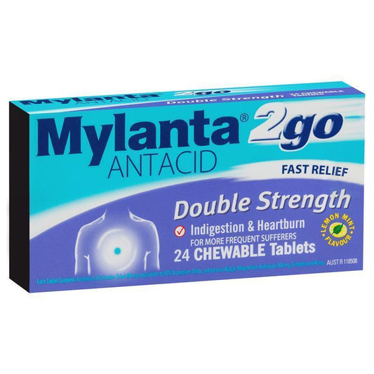 Mylanta 2Go Antacid Double Strength Tablets Lemon Mint 24 Pack - Fast Relief-Auzzi Store