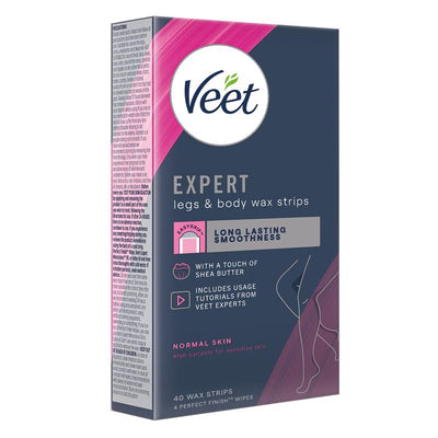 Veet Expert Cold Wax Strips for Legs & Body, 40-Pack with Wipes