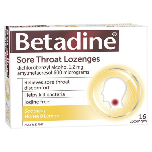Betadine Sore Throat Lozenges - Soothing Honey & Lemon Flavour 16 Pack-Auzzi Store