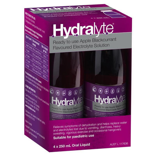 Hydralyte Electrolyte Apple Blackcurrant Solution 4 Pack (4x250ml)-Auzzi Store