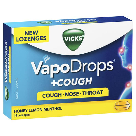 Vicks VapoDrops + Cough Honey Lemon Menthol Lozenges - 16 Count-Auzzi Store