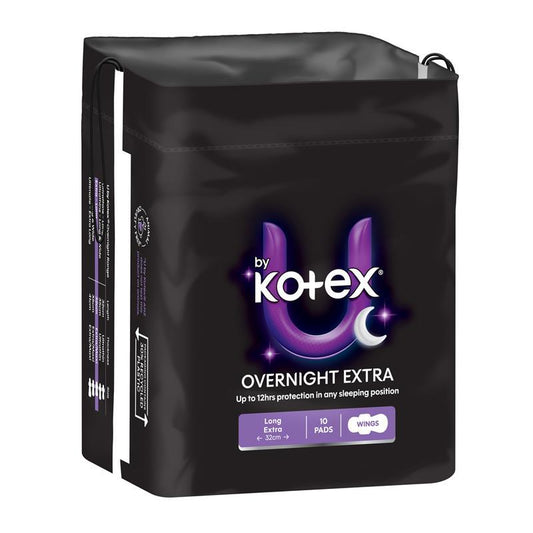 U by Kotex Overnight Extra Pads with 3D Leak Barrier - 10 Pads - Auzzistore
