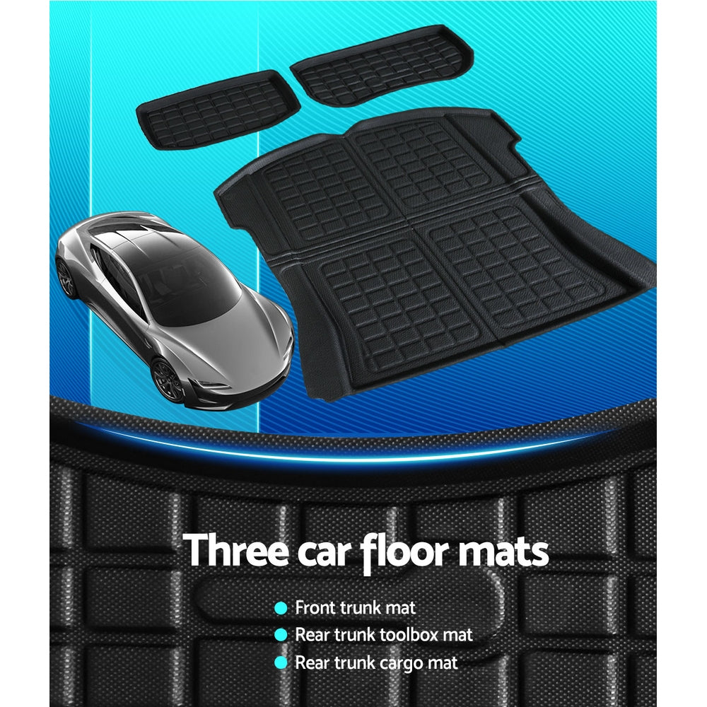 3PCS Car Rear Front Cargo Trunk Toolbox Luggage Rubber Mats for Tesla Model 3 2021-2022 | Auzzi Store