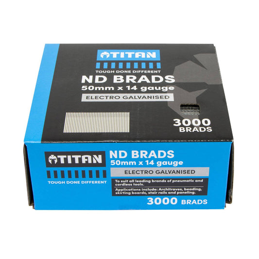 Titan 50mm 14 Gauge Electro Galvanised Straight Collated Nail Brads Pack 3000 - Chisel Point - Corrosion Resistant - Auzzistore