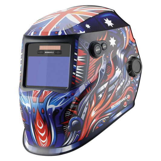 Bossweld Ozzie Variable Shade Welding Helmet - Dual Shade 4-8 / 9-13 - 100 x 60mm Viewing Area - Lightweight & Durable - Auzzistore